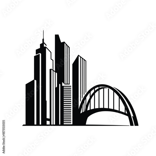city skyline with bridge and tall buildings