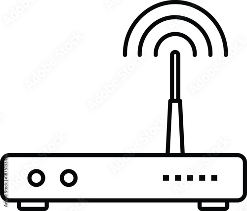 Black line of a wireless router with radiating signal waves wifi internet