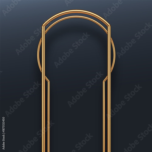Golden Art Deco arch on a dark background. Realistic 3D double line frame for luxury design, wedding invitations, or premium branding. Elegant vector element.