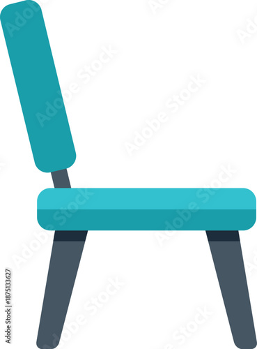 Side view of a simple, modern chair with light blue upholstery, suitable for various settings