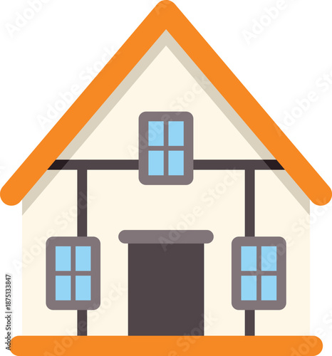 Minimalist house icon with orange roof and windows, symbolizing home, property, and residential living in a simple and modern style