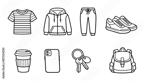 Casual clothing and essentials icons on gradient background