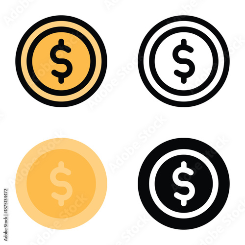 Dollar Coin Icons for E commerce Pricing Suitable For Mobile Apps, Web Apps And Print Media. Multiple Style Icons, 