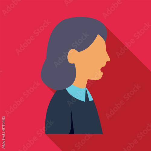 Woman avatar with open mouth speaking or shouting in flat design style