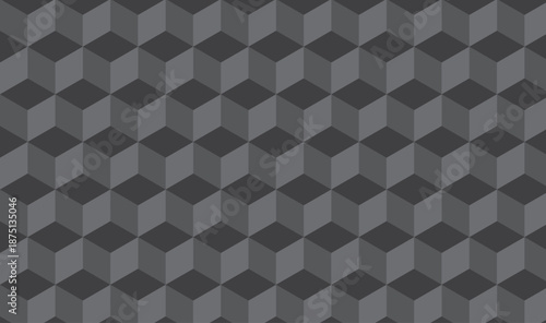 : Dark Gray 3D Isometric Cube Seamless Pattern Modern Geometric Tessellation Volumetric Texture Background.
