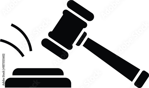 Black gavel striking a sounding block with sound waves judge justice