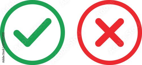 Green checkmark in circle and red cross in circle on white background