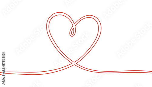 Red double line forms a simple heart shape on a clean empty canvas for love design concept