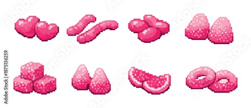 Retro pixel art of various fruit and candy
