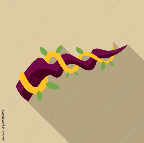 Flat icon illustration showing a green leafed vine wrapping around a purple branch