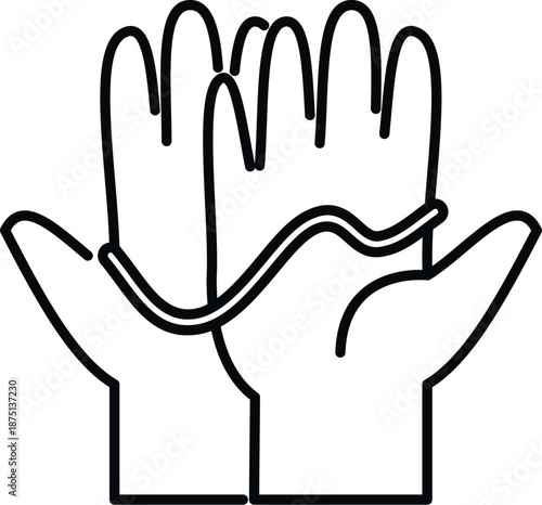 Line art icon featuring a pair of protective gloves on a white background
