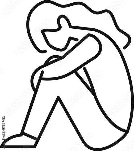 Woman sitting, embracing knees, expressing feelings of sadness and loneliness