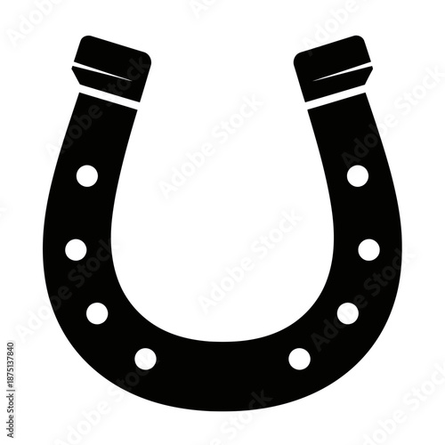 Minimal black and white horseshoe icon logo in flat vector style, symbolizing luck and protection with a clean, modern design on a white background.