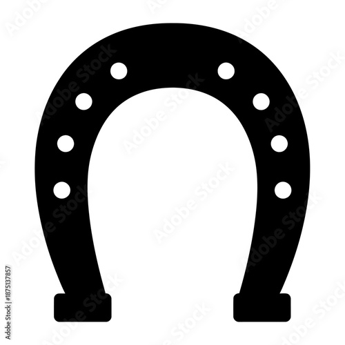 Minimal black and white horseshoe icon logo in flat vector style, symbolizing luck and protection with a clean, modern design on a white background.