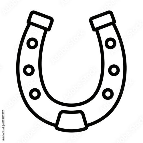 Minimal black and white horseshoe icon logo in flat vector style, symbolizing luck and protection with a clean, modern design on a white background.