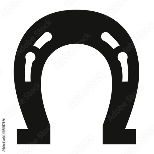 Minimal black and white horseshoe icon logo in flat vector style, symbolizing luck and protection with a clean, modern design on a white background.