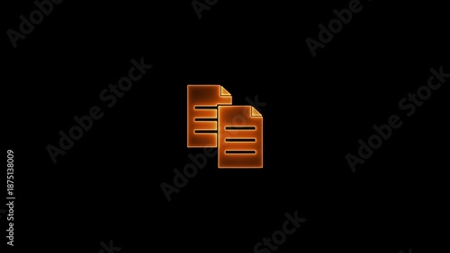 Glowing Orange Icon of Two Document Pages on Black Background paper file
