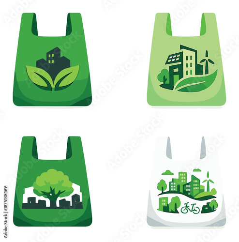 Eco-friendly tote bags with sustainable city and nature designs