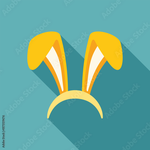 Yellow bunny ears headband with long shadow on a blue background, representing easter or costume