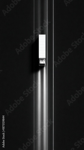 White truck driving on minimalist straight highway