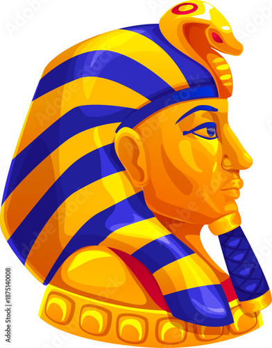 Egypt game icon asset of pharaoh mask, ancient Egyptian Tutankhamen bust wearing a striped royal headdress. Cartoon vector mummy game artifact, treasure hunts, or historical adventure quest gui item