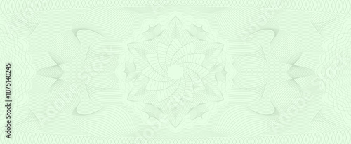 Money and cheque green guilloche pattern watermark, voucher texture background. Classic layered curves and intricate geometrical anti counterfeit background used in bonds, cheques and financial papers
