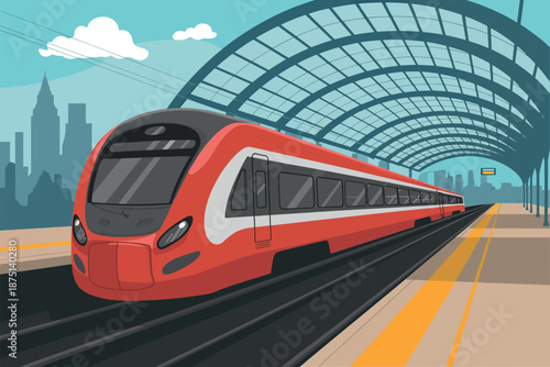 Passenger Train Arrival Vector Illustration – Urban Metro Transportation Scene