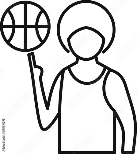Basketball player spinning a ball on finger, representing sport, skill, and entertainment