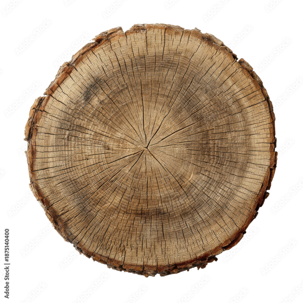 Fototapeta premium A cross-section of a tree trunk with visible growth rings on a black background