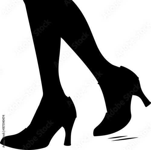 Woman Walking in High Heels Silhouette Vector, Fashion Footwear Illustration