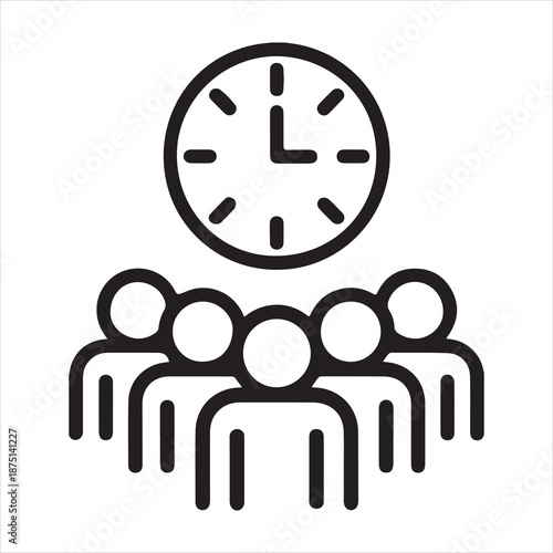 Clock above group of people representing time management and teamwork