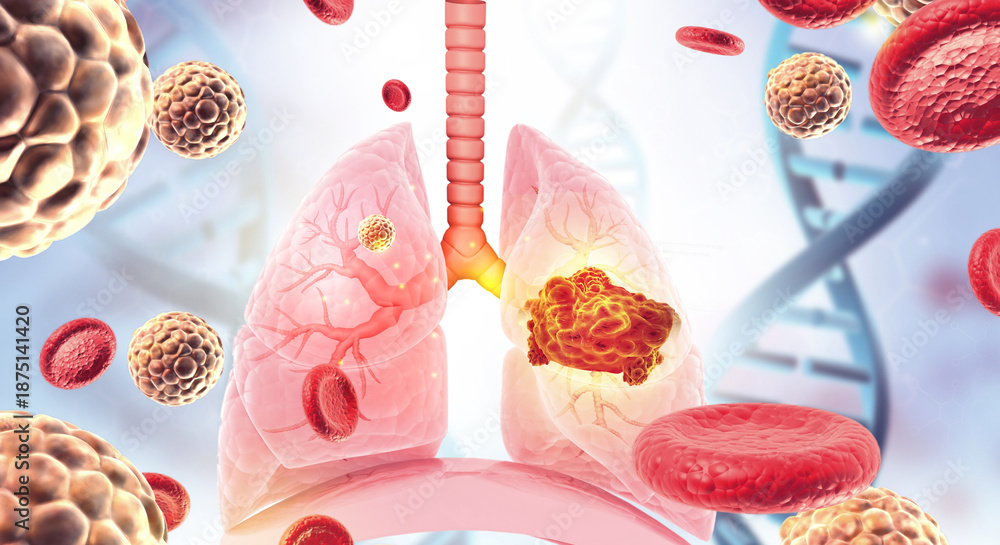 Εκτύπωση καμβά Conceptual 3D Illustration of Viral-Induced Lung Cancer