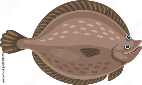 Flatfish ocean underwater marine animal cartoon character. Ocean water flatfish cute mascot, sea aquatic wildlife cheerful isolated vector personage. Underwater creature happy mascot or character