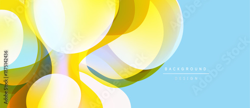 Abstract floral design. Overlapping yellow petals on light blue backdrop. Modern, clean aesthetic. Simple background elements present.