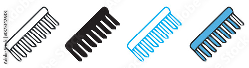 A collection of stylized comb icons in various colors and designs for grooming and hair care