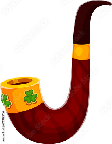 St Patricks font typeset smoking pipe letter J. March celebration alphabet vector symbol, Saint Patricks day holiday ABC typeset letter. Irish folk type sign with smoking pipe with gold and clovers