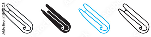 Set of paper clip icons in various styles, including outline, solid, and different colors