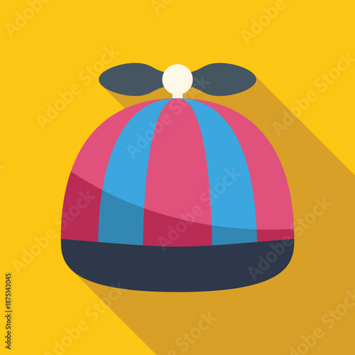 Propeller hat featuring pink and blue stripes, symbolizing childhood fun and creativity