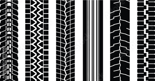 Automotive tire tread patterns. Tractor tire tracks icon illustration. 