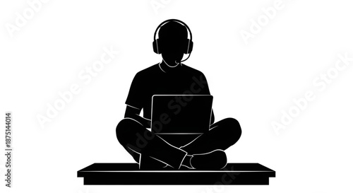 Silhouette of Professional Gamer Working on Laptop