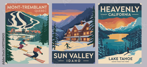 Ski Resort Travel Poster – Vintage Mont Tremblant Sun Valley Tahoe Scene