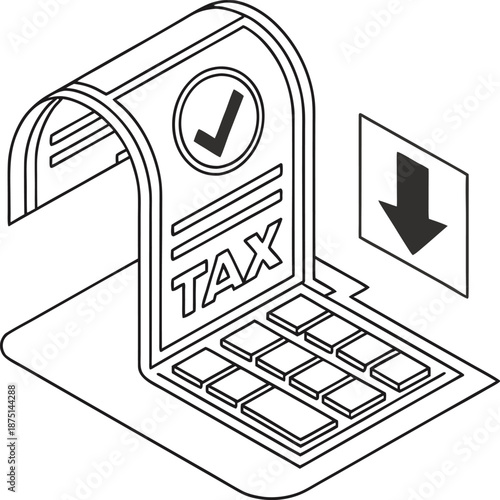 Tax Form: An abstract representation of a tax form featuring a checkmark symbol and numerical keypad, emphasizing the process of taxation.