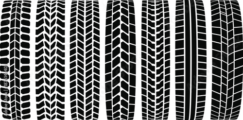 Automotive tire tread patterns. Tractor tire tracks icon illustration. 