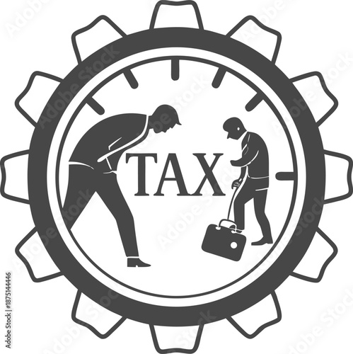 Taxation Concept Illustration: Depicting a conceptual illustration of tax-related themes, the image features two figures interacting with the word TAX, emphasizing financial and governmental aspects.
