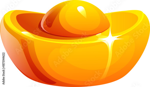 Chinese lunar New Year holiday icon of gold ingot sycee, vector Asian wealth symbol. Chinese Lunar New Year luck and prosperity symbol of golden ingot sycee or yuanbao of traditional Feng Shui