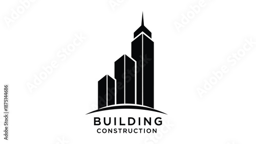 Modern city skyline with skyscrapers and building construction logo on white background