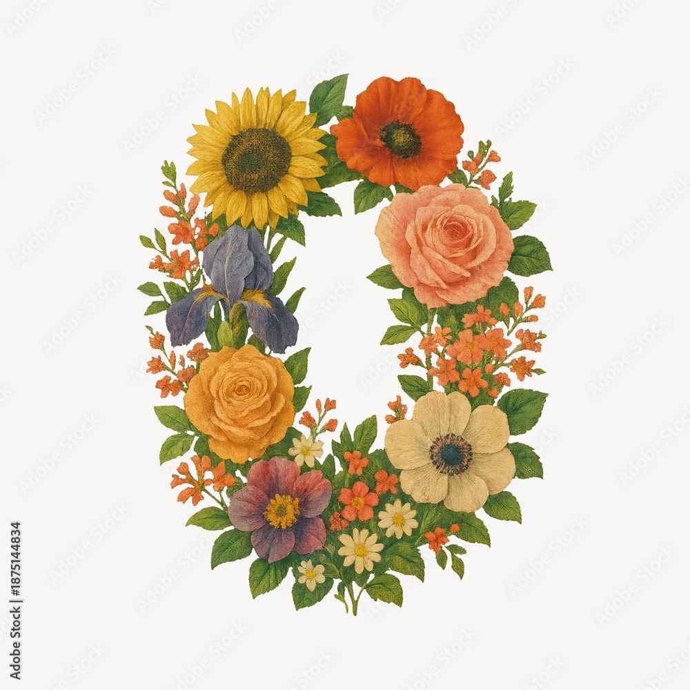 Fototapeta premium Vibrant floral wreath illustration