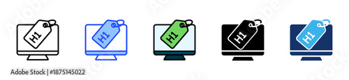 H1 Tag Icon Collection With Multiple Styles