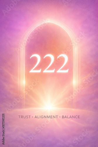 Angel Number 222 Social Cover: Glowing Pastel Portal, Trust & Balance