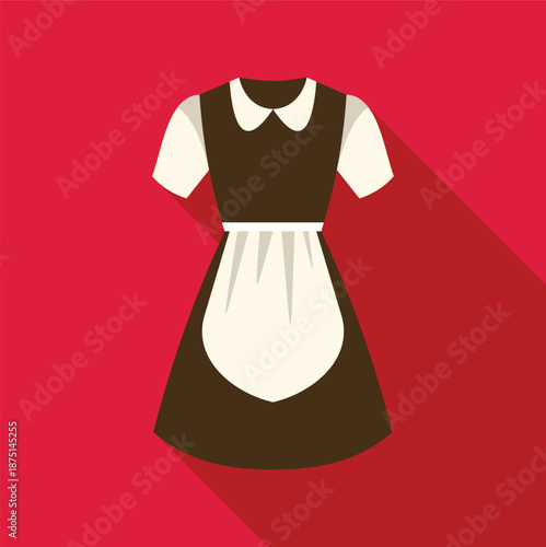 Housemaid uniform with collar, apron, and sleeves against a red background